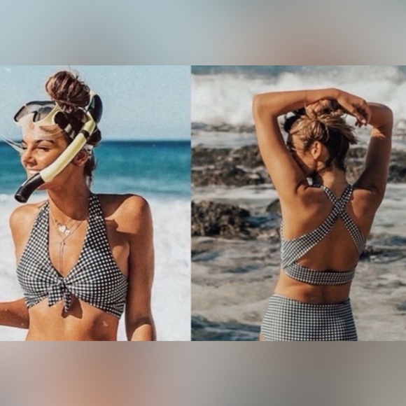 Black and White Check Tie Swimsuit Top - Picture 3 of 3